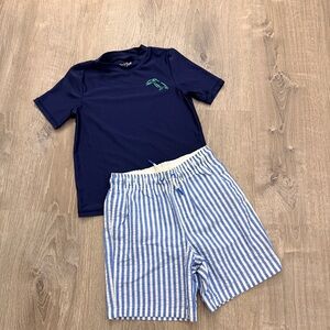 Cat & Jack Navy Rash Guard with Blue & White Striped Swim Shorts